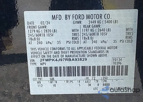 2024 Ford Edge Sel z USA, uszkodzony, nr VIN 2FMPK4J97RBA93829